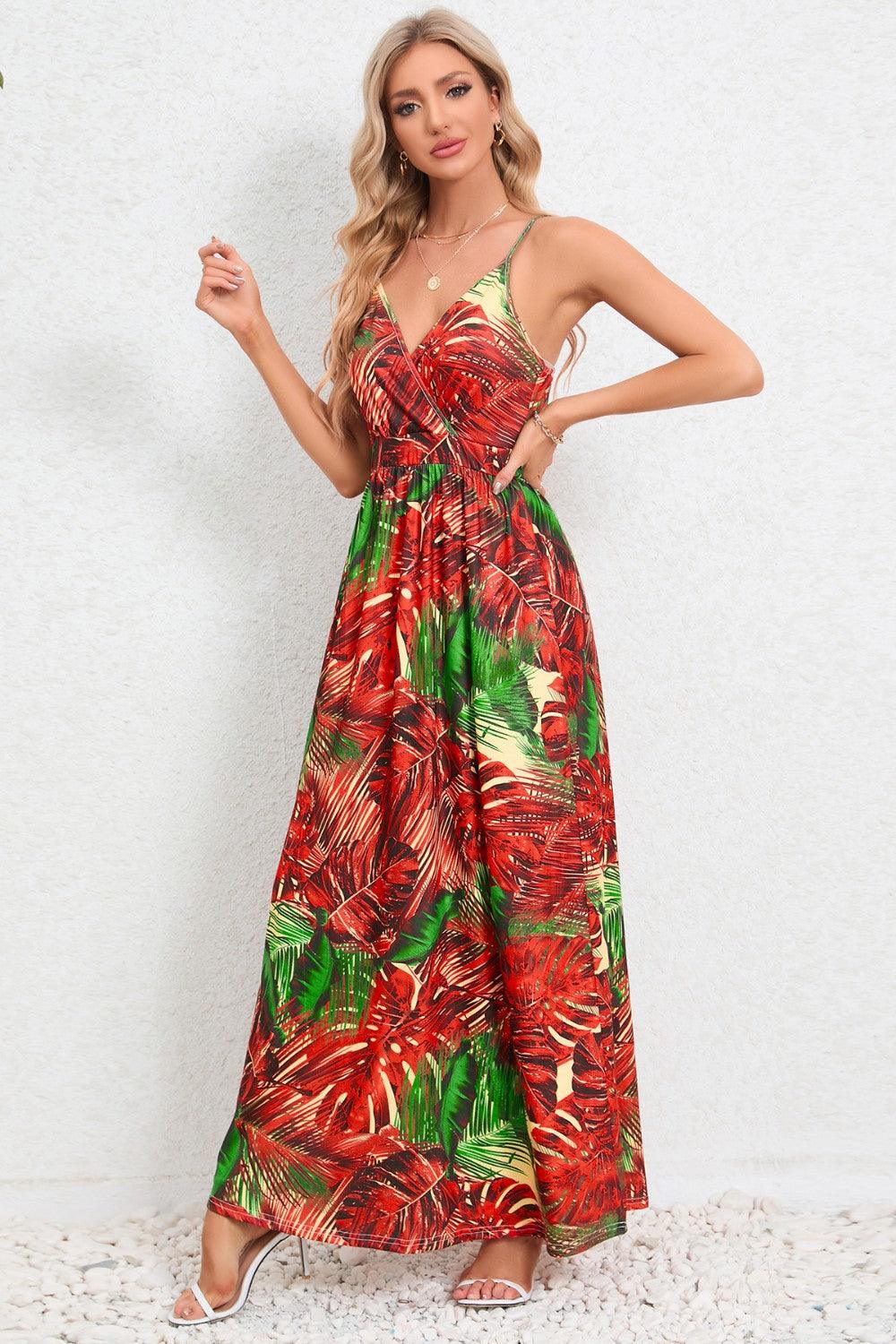 Printed Surplice Maxi Cami Dress Carauana Store