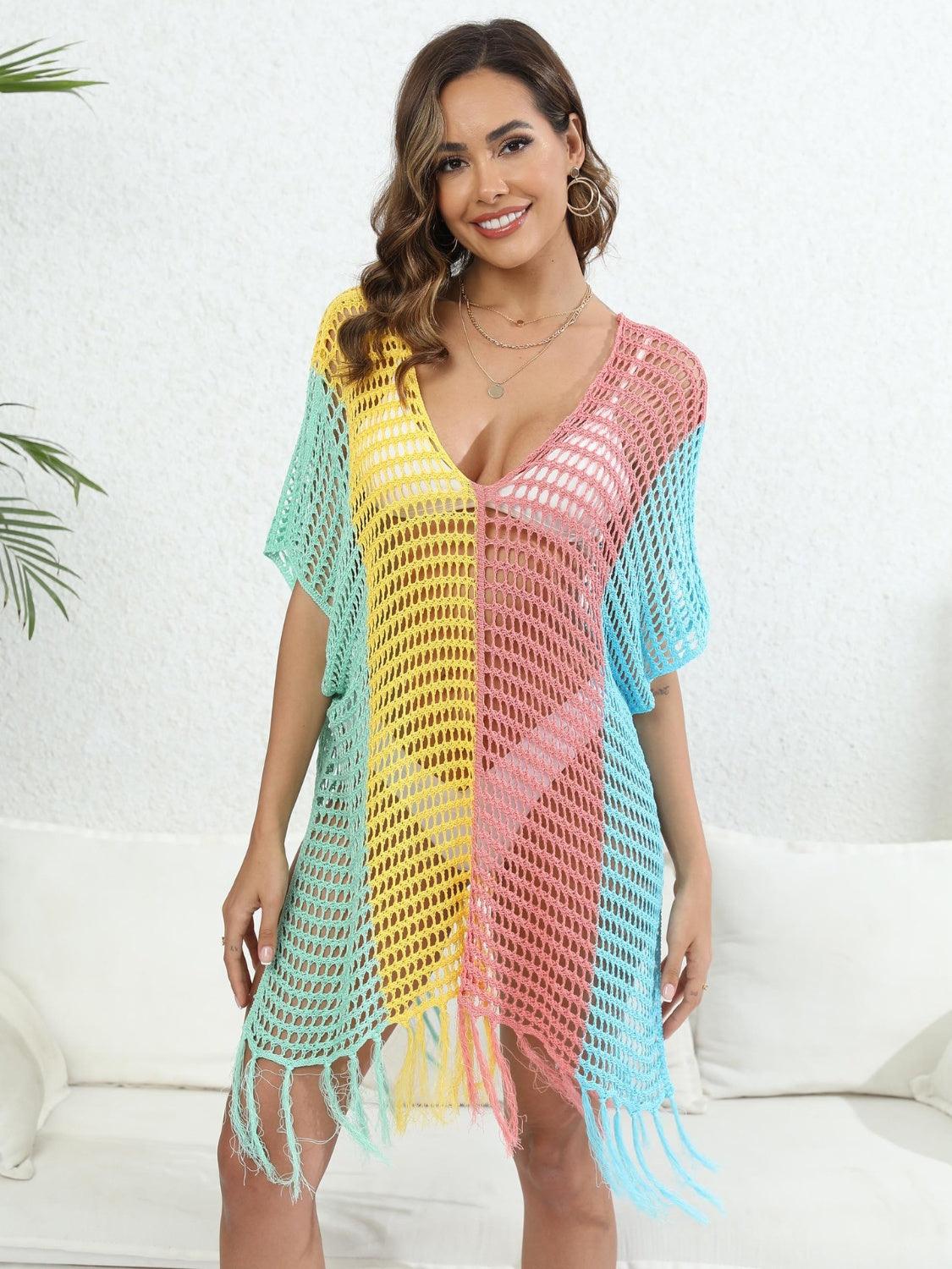 Fringe Color Block Scoop Neck Cover Up Carauana Store