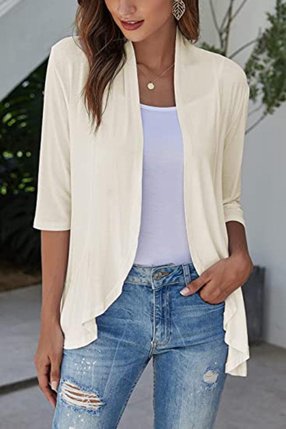 Open Front Three-Quarter Sleeve Cardigan Carauana Store