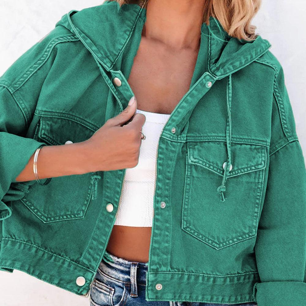 Hooded Dropped Shoulder Denim Jacket Carauana Store