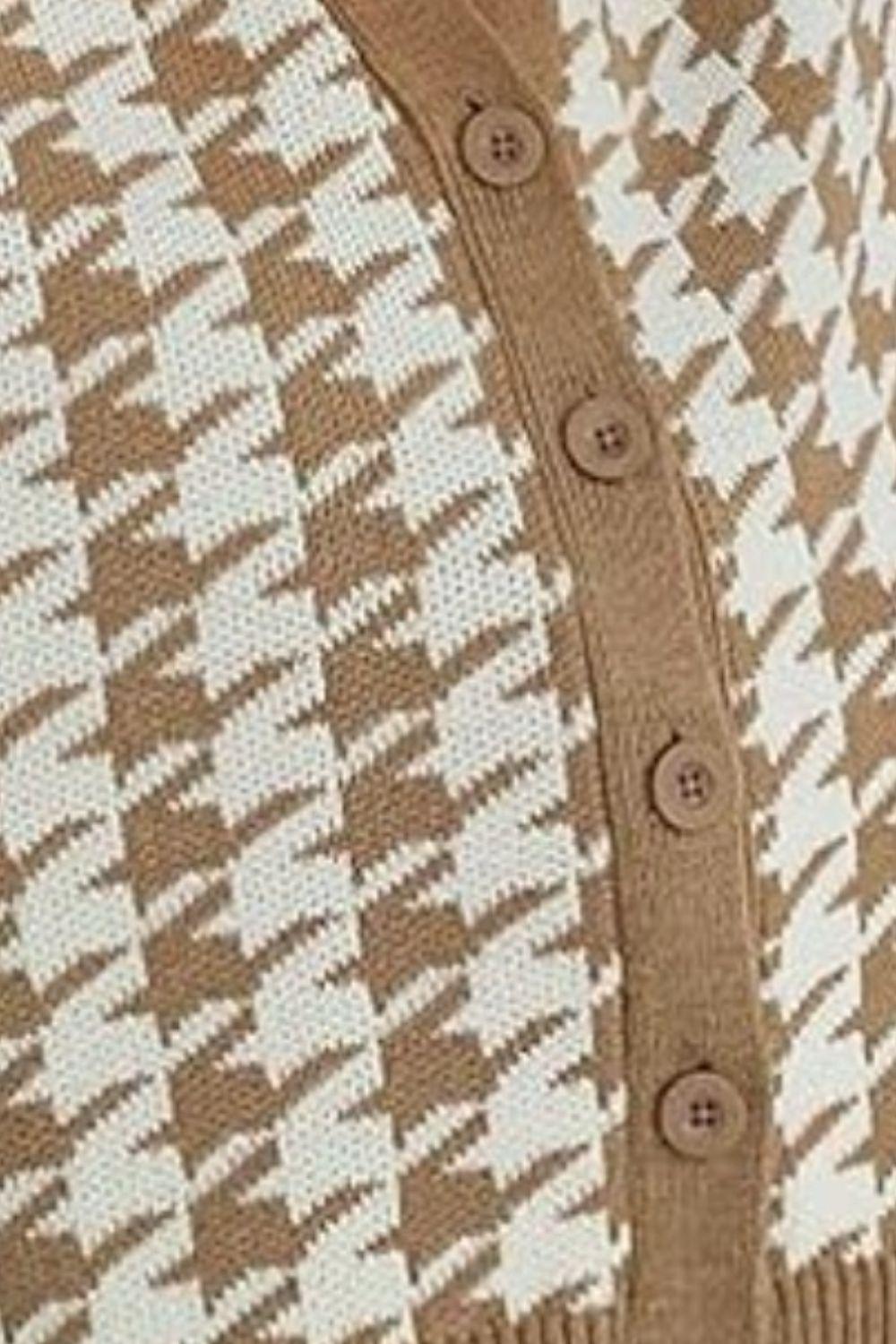 Houndstooth Button Up Long Sleeve Cardigan Carauana Store