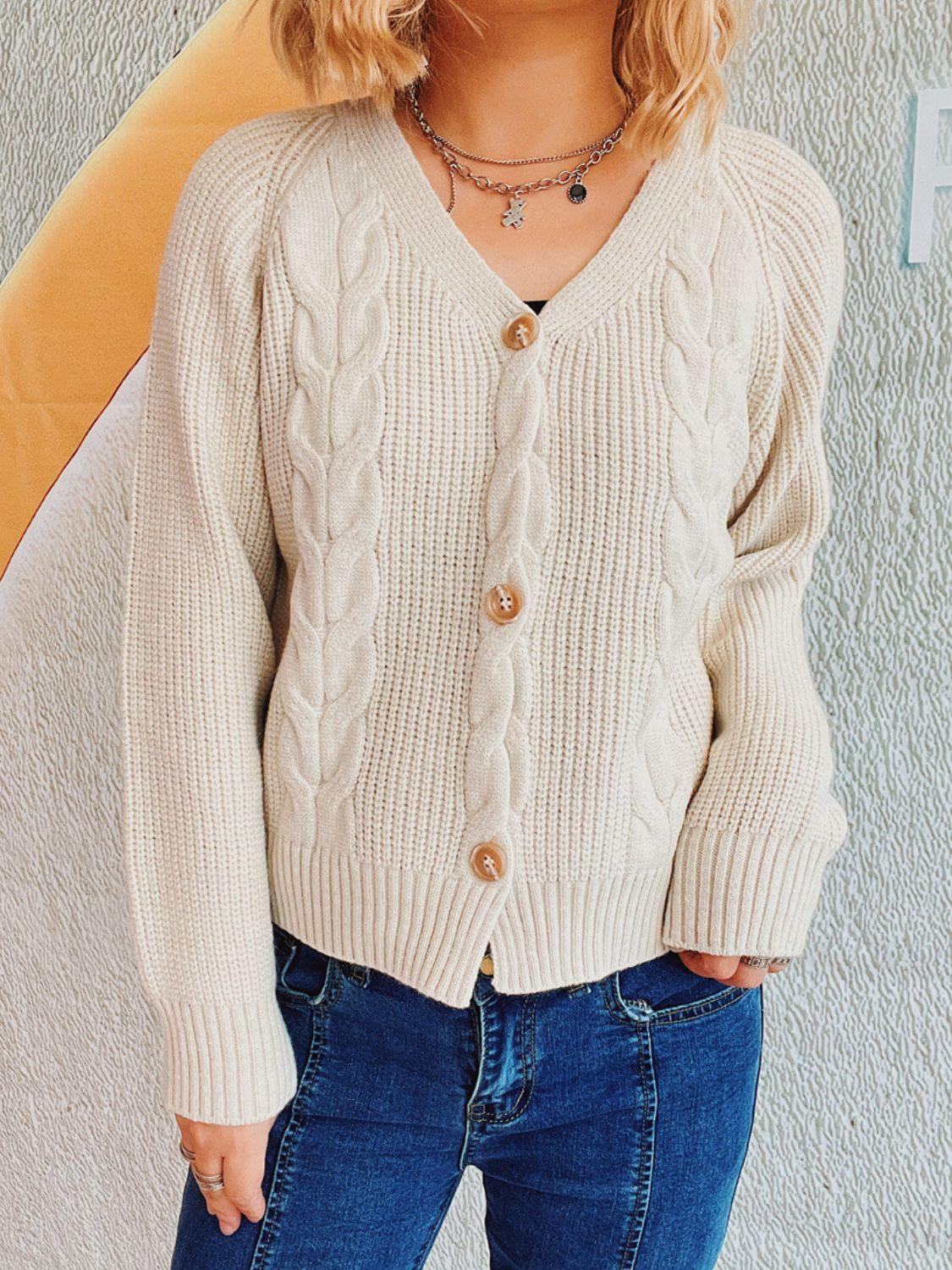 Cable-Knit V-Neck Button Down Long Sleeve Cardigan Carauana Store