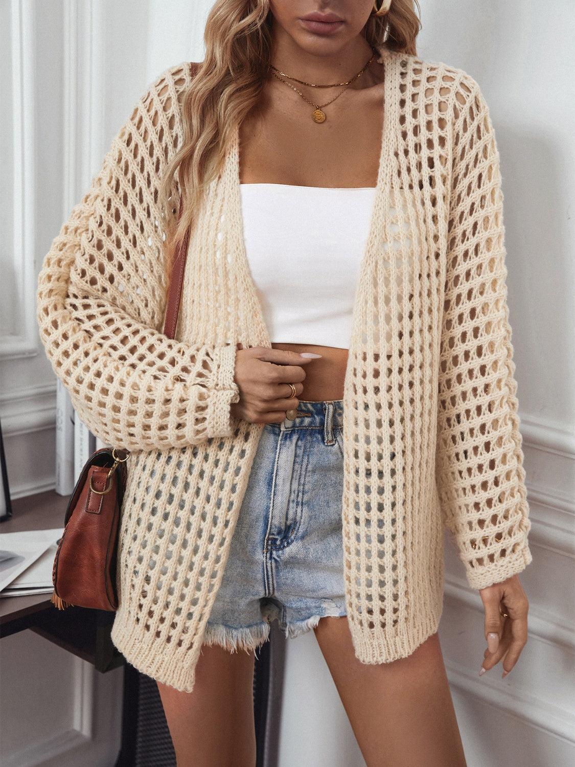 Openwork Open Front Long Sleeve Cardigan Carauana Store