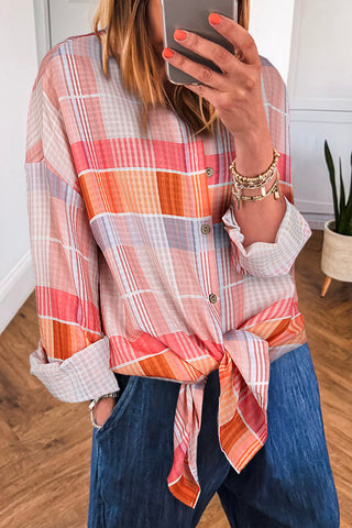 Pink Oversized Check Tunic Shirt