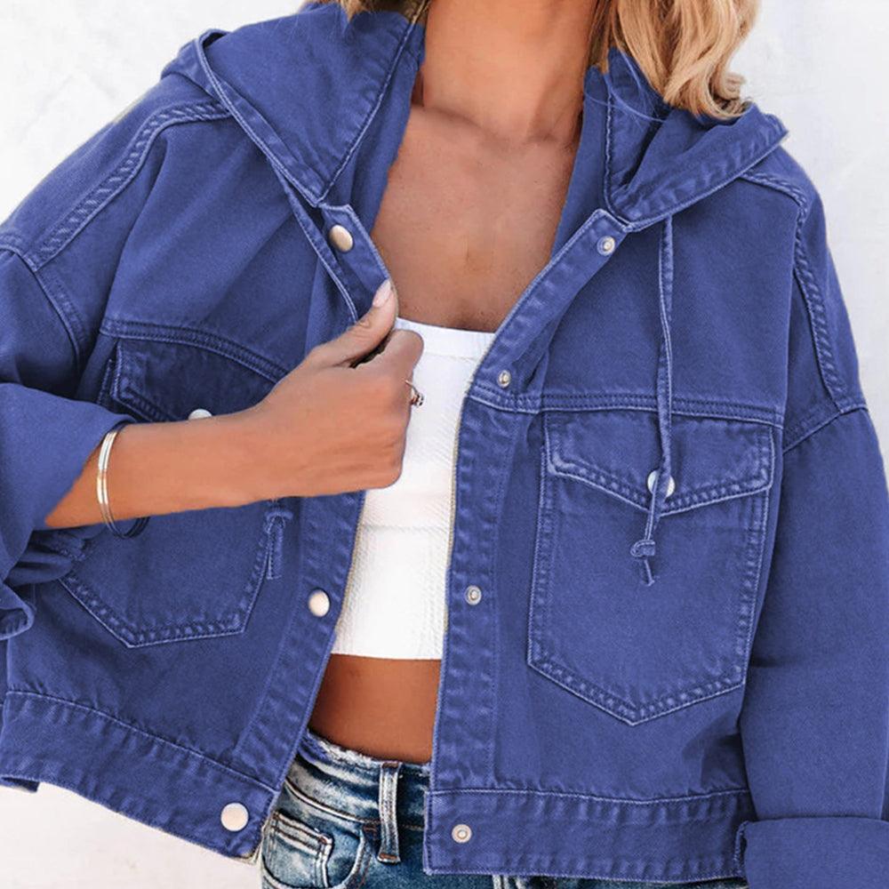 Hooded Dropped Shoulder Denim Jacket Carauana Store