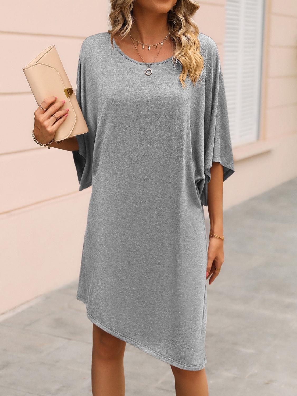 Round Neck Three-Quarter Sleeve Tee Dress Carauana Store