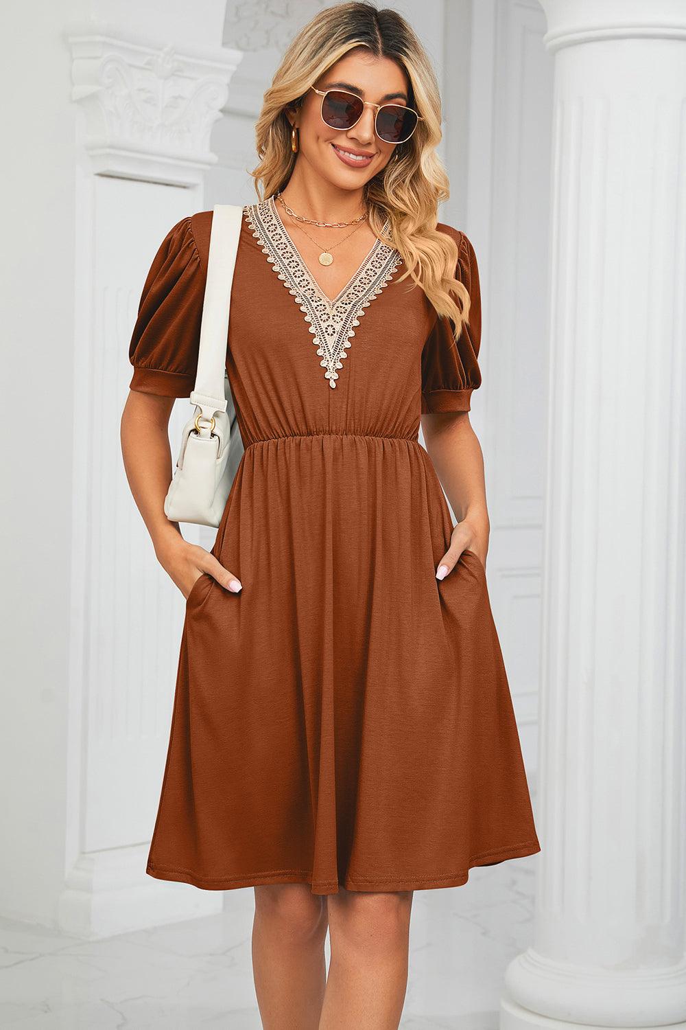 V-Neck Puff Sleeve Dress Carauana Store
