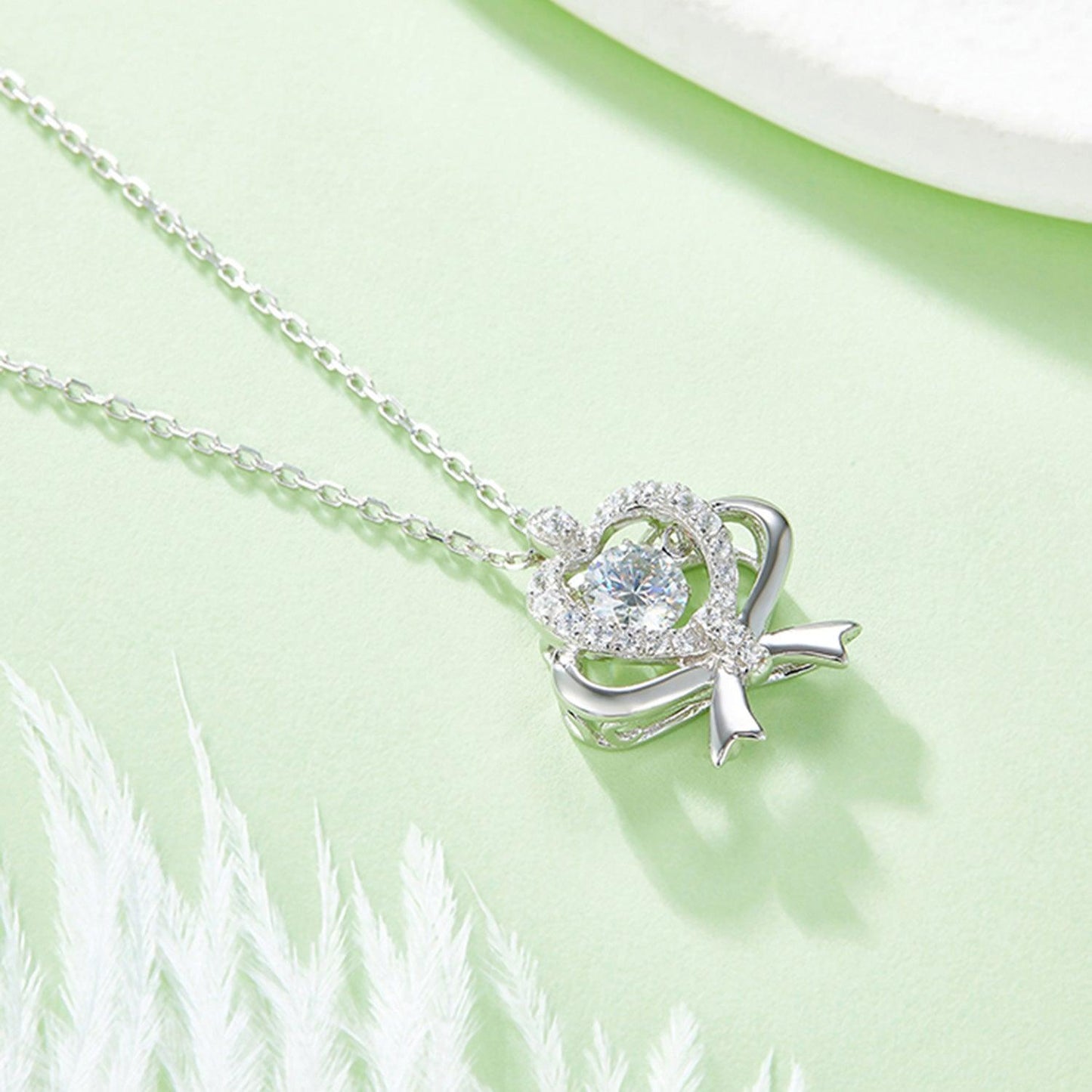 Moissanite 925 Sterling Silver Bow & Heart Necklace Carauana Store