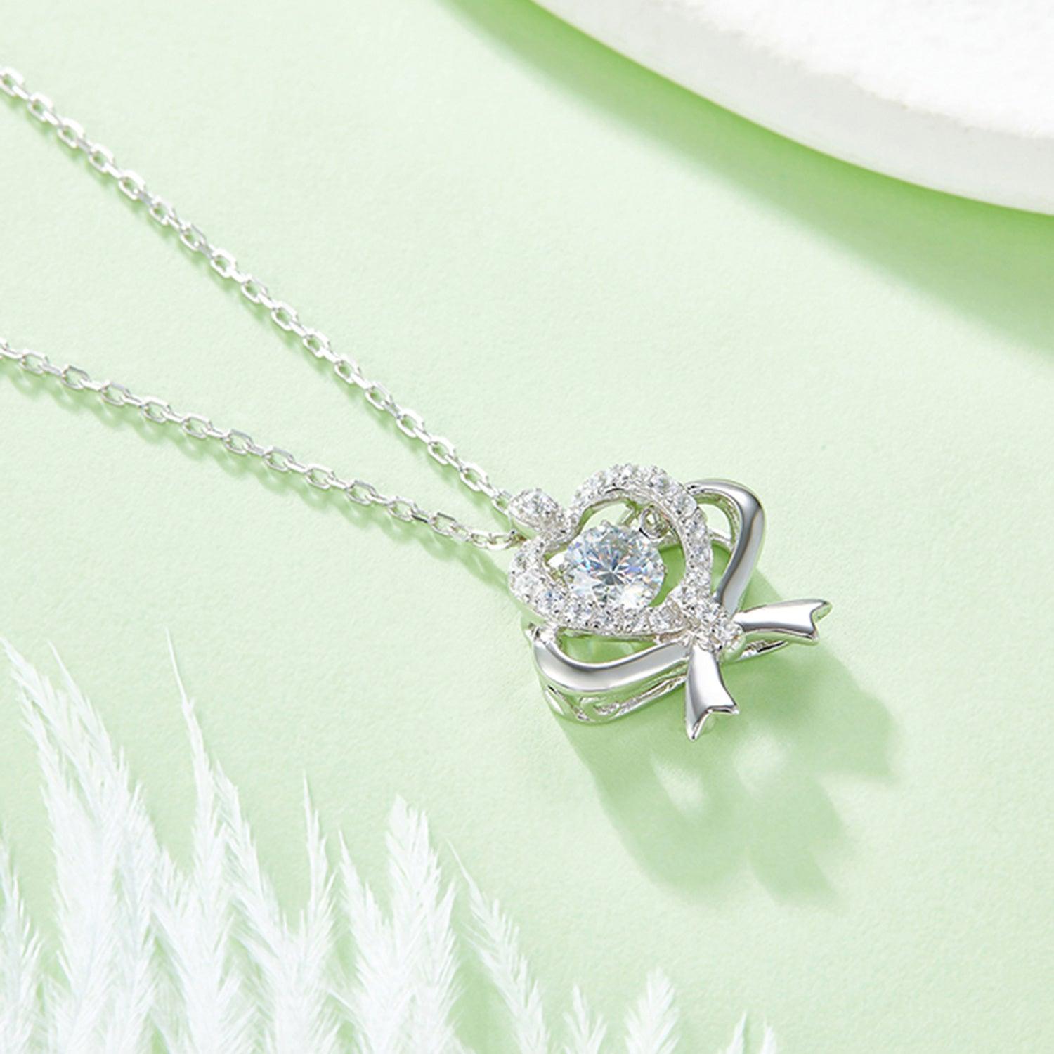 Moissanite 925 Sterling Silver Bow & Heart Necklace Carauana Store
