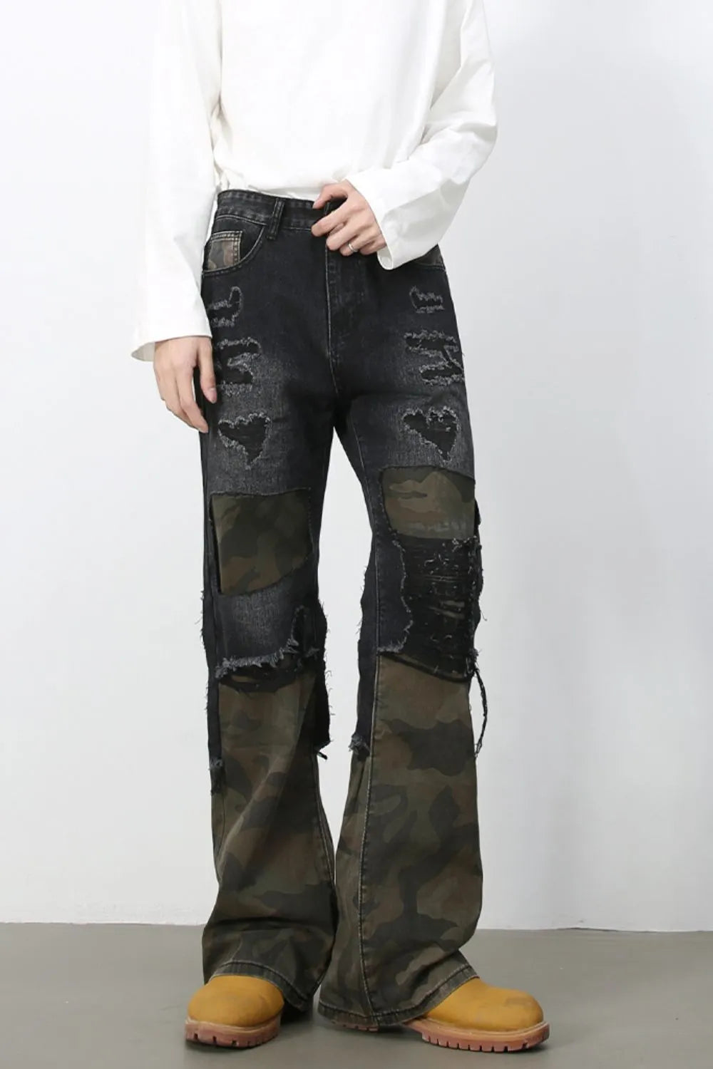 Men's Frayed Hem Camouflage Jeans Carauana Store