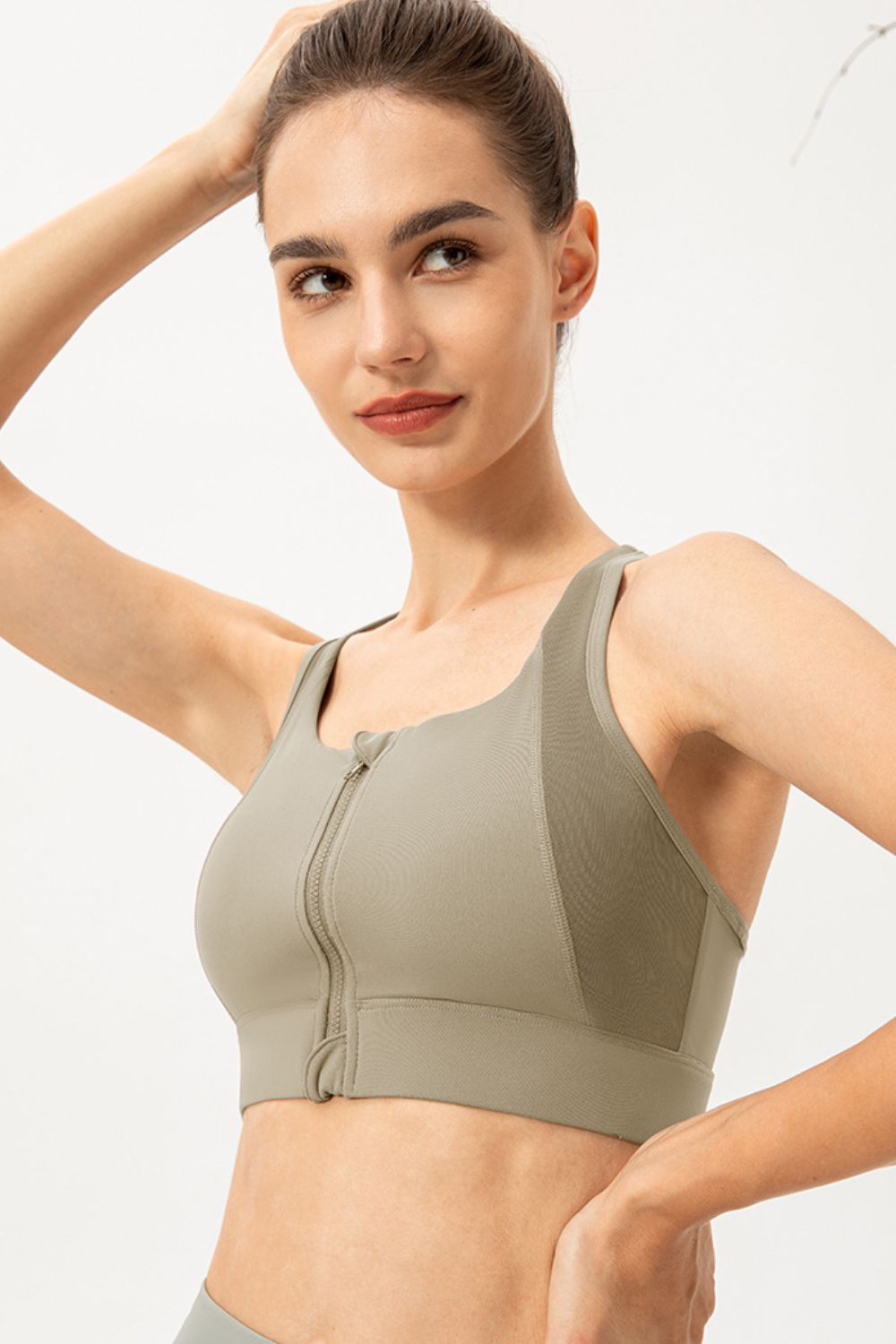 Zip-Up Round Neck Sports Bra Carauana Store