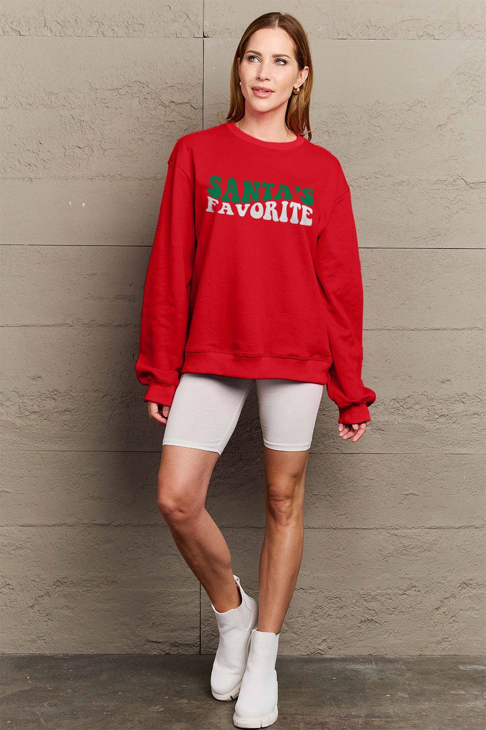 Simply Love Full Size SANTA'S FAVORITE Round Neck Sweatshirt Carauana Store