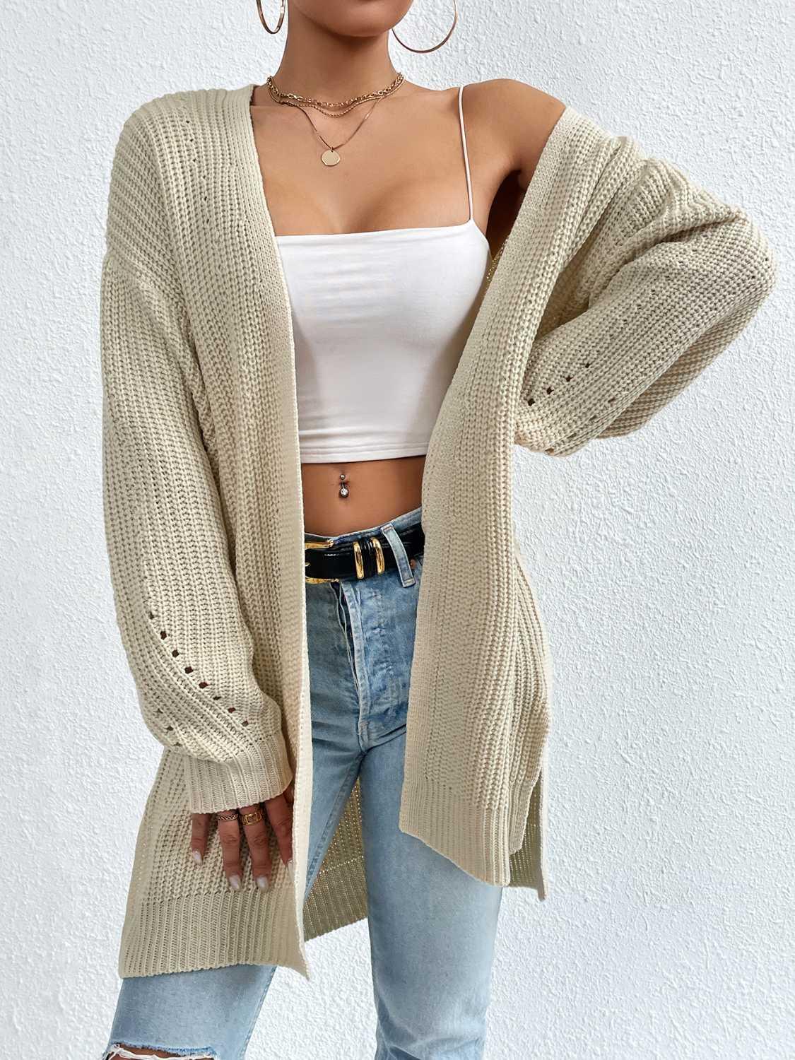 Open Front Dropped Shoulder Slit Cardigan Carauana Store