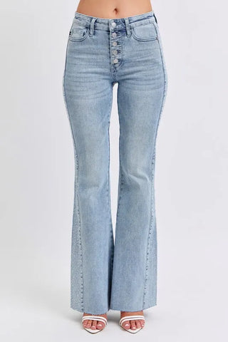 Judy Blue Full Size Mid Rise Rhinestone Side Panel Detail Flare Jeans Plus Size