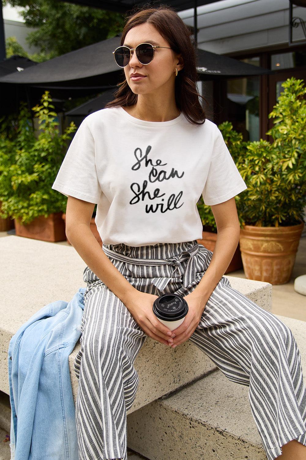 Simply Love Full Size SHE CAN SHE WILL Short Sleeve T-Shirt Carauana Store