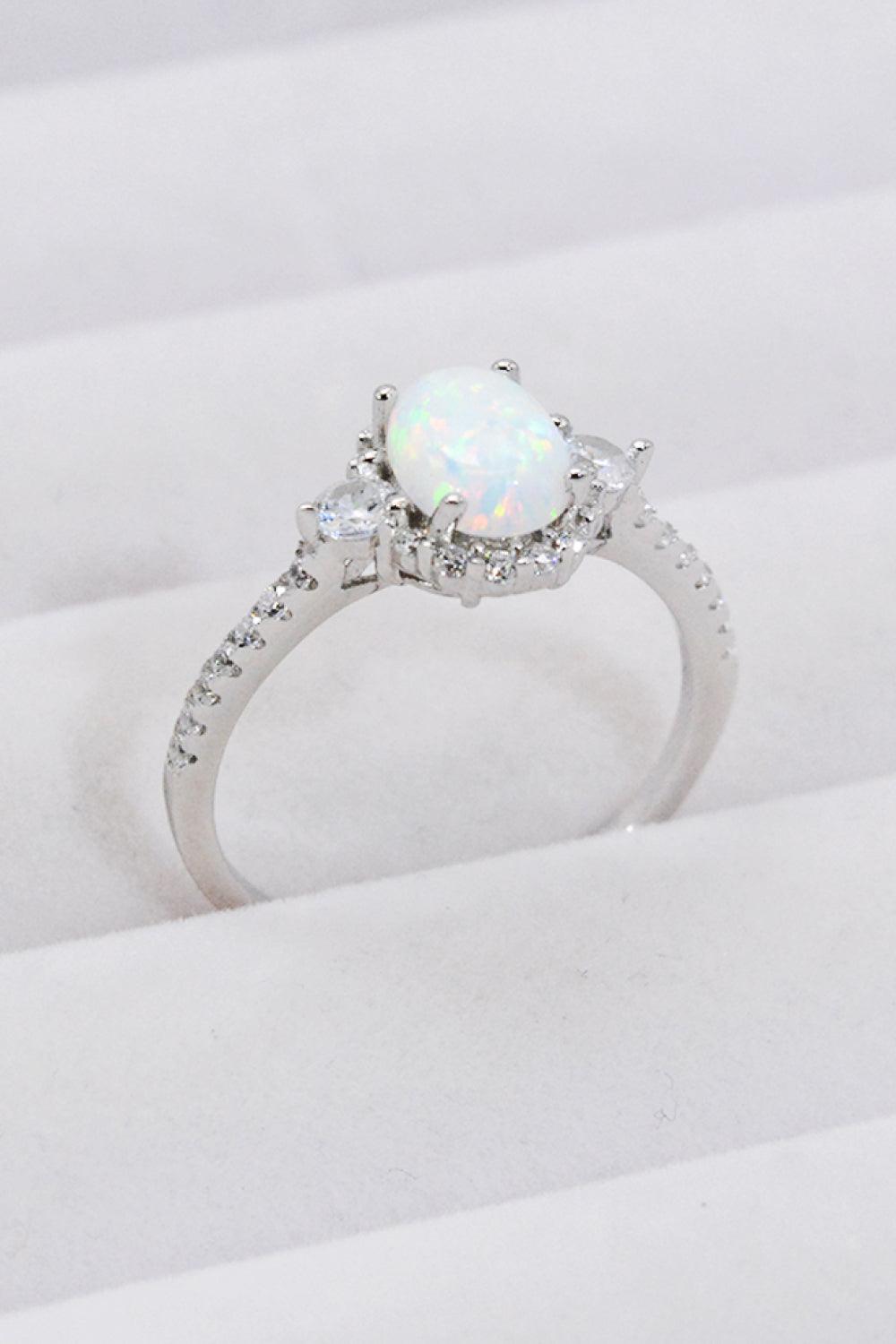 925 Sterling Silver Platinum-Plated Opal Ring Carauana Store