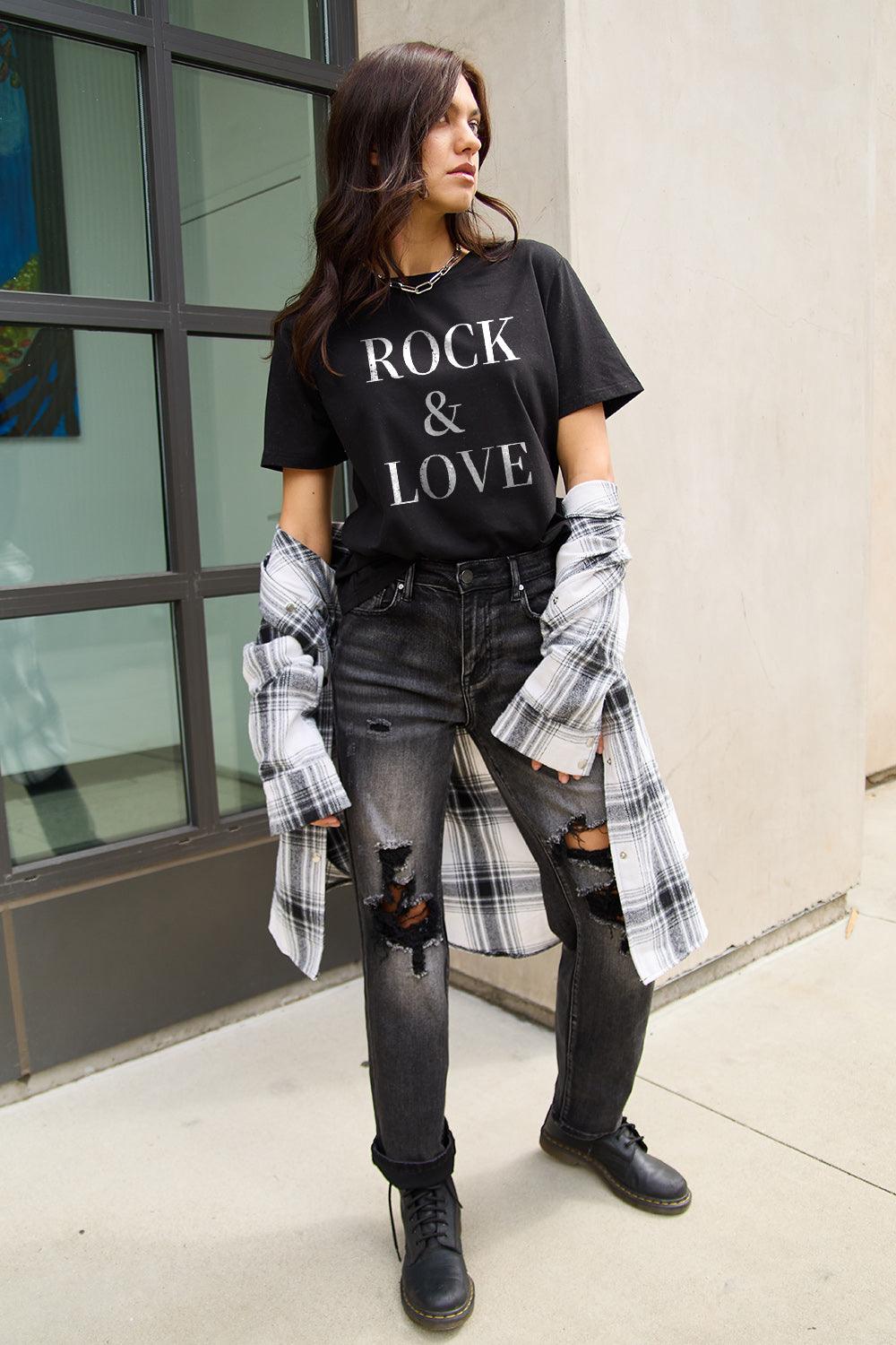 Simply Love Full Size ROCK & LOVE Short Sleeve T-Shirt Carauana Store
