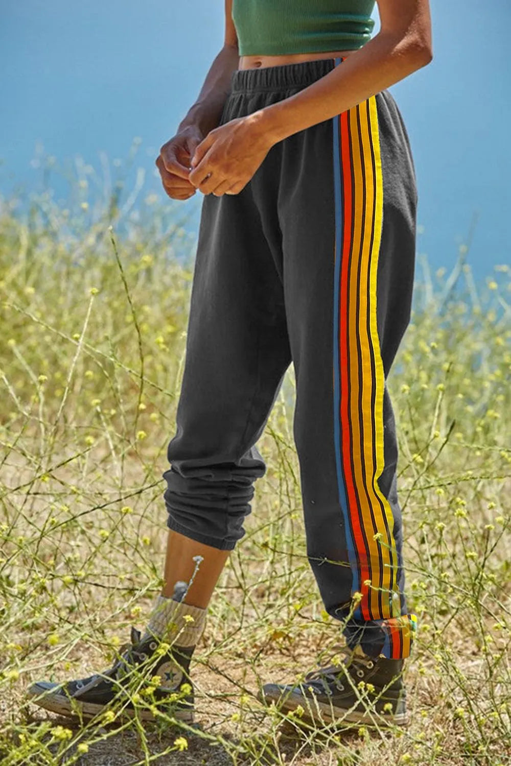 Contrast Striped Elastic Waist Active Pants Carauana Store