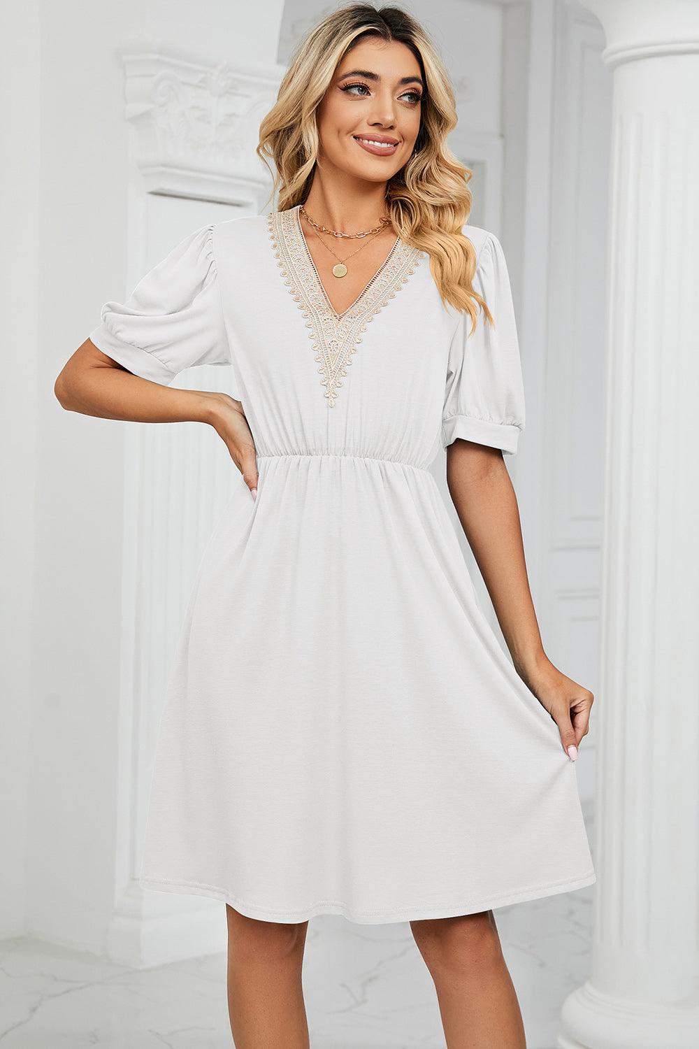 V-Neck Puff Sleeve Dress Carauana Store