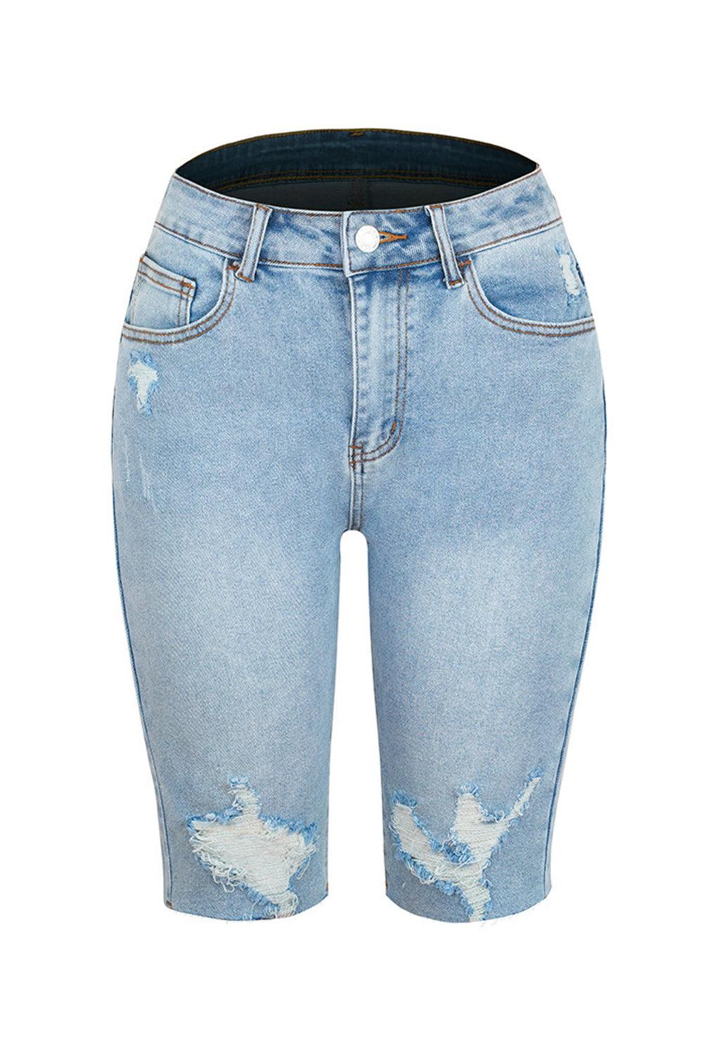 Distressed Pocketed Denim Shorts Carauana Store