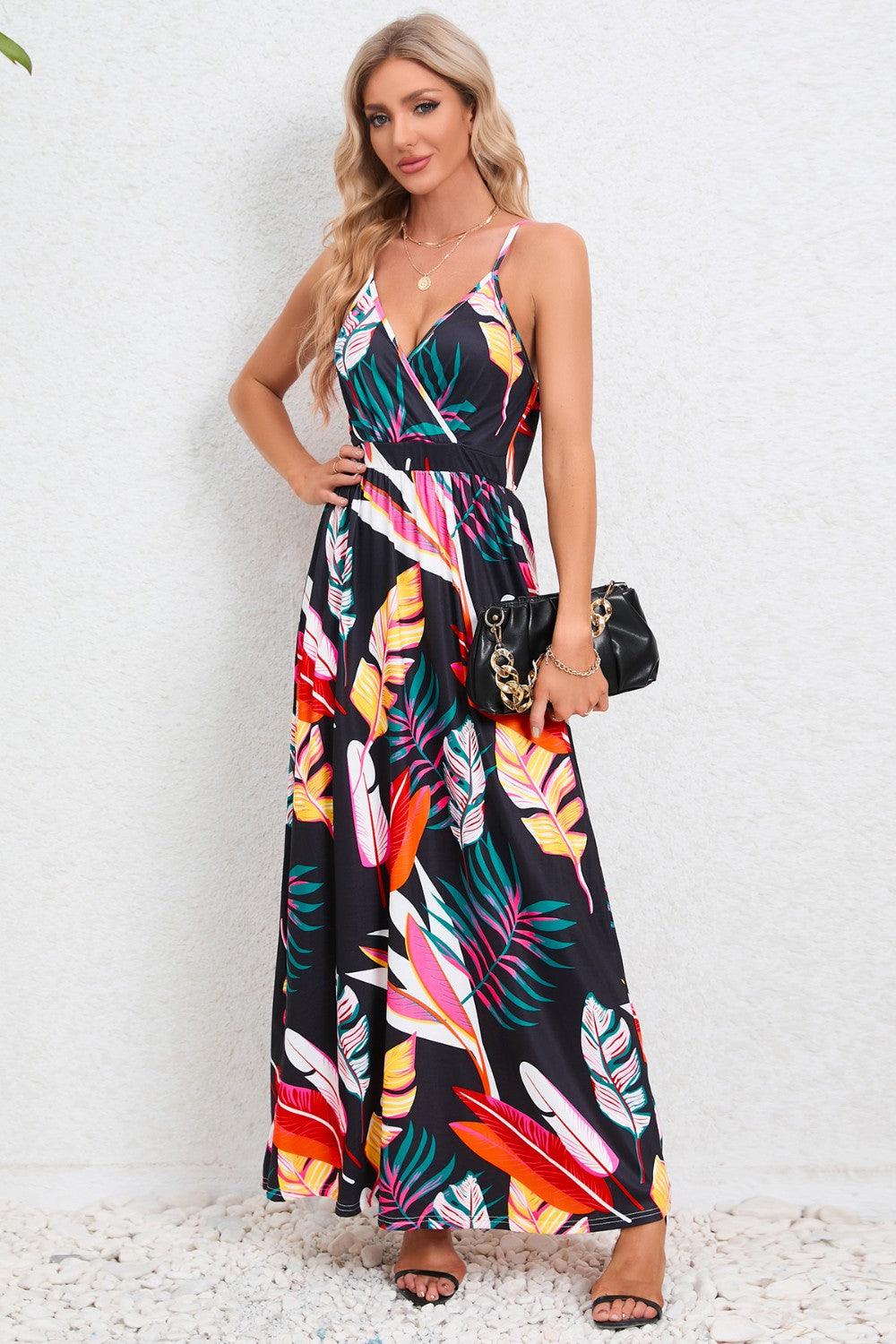 Printed Surplice Maxi Cami Dress Carauana Store