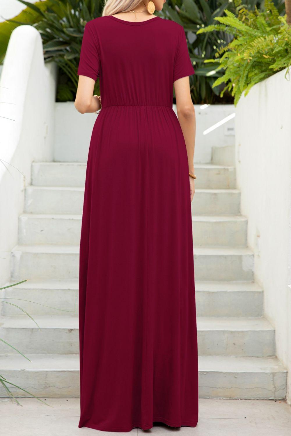 Round Neck Maxi Tee Dress with Pockets Carauana Store