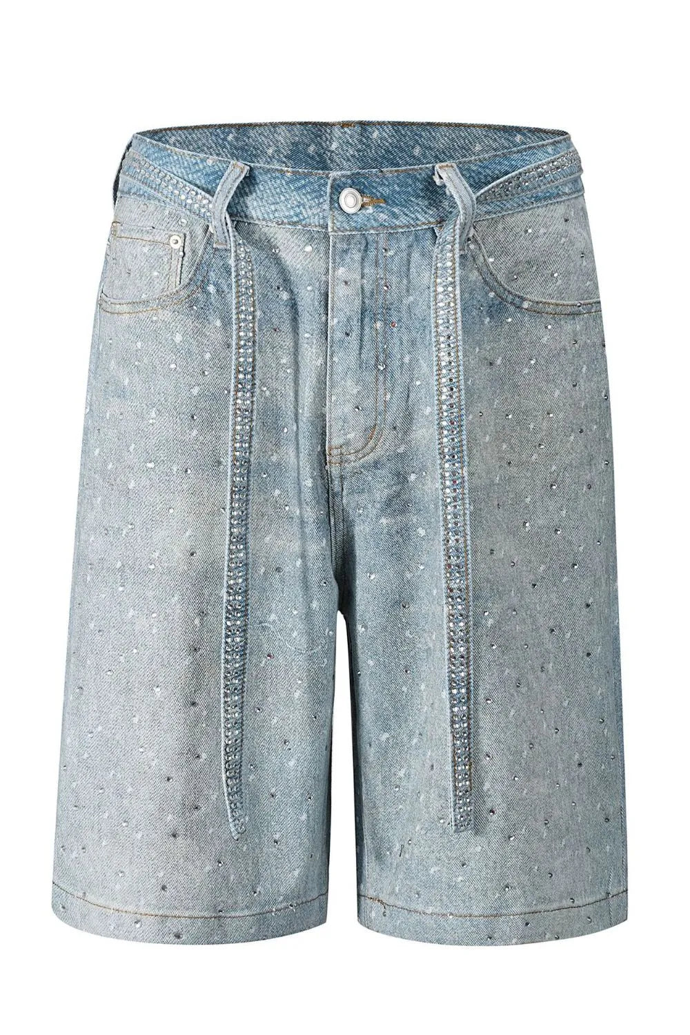 Men's Washed Rhinestone Denim Bermuda Shorts Carauana Store