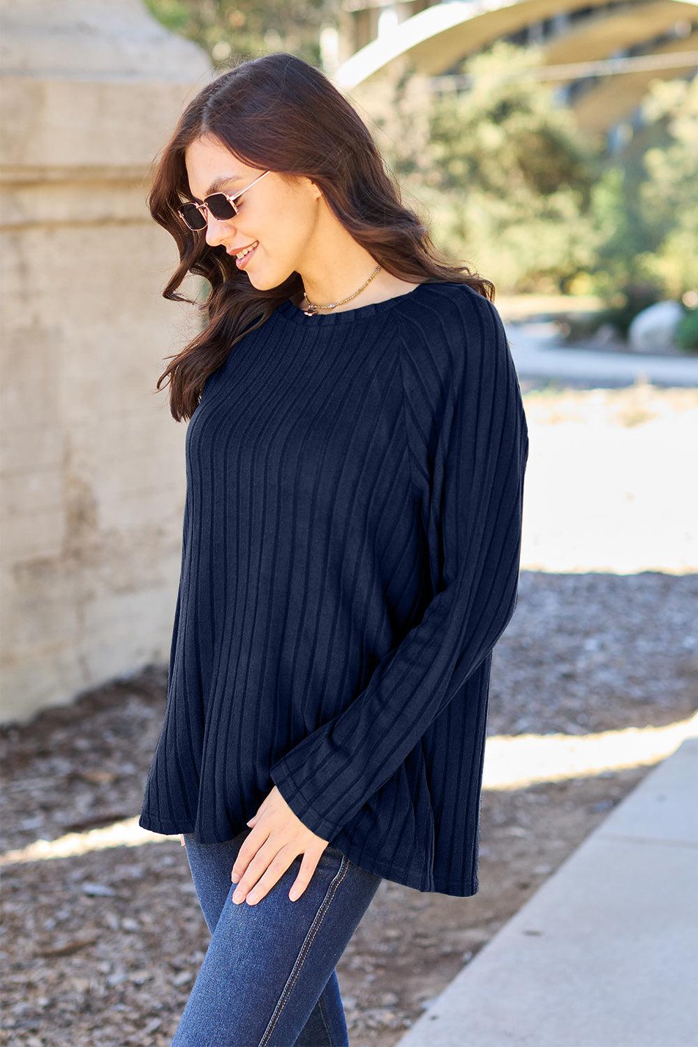 Basic Bae Full Size Ribbed Round Neck Long Sleeve Knit Top Carauana Store