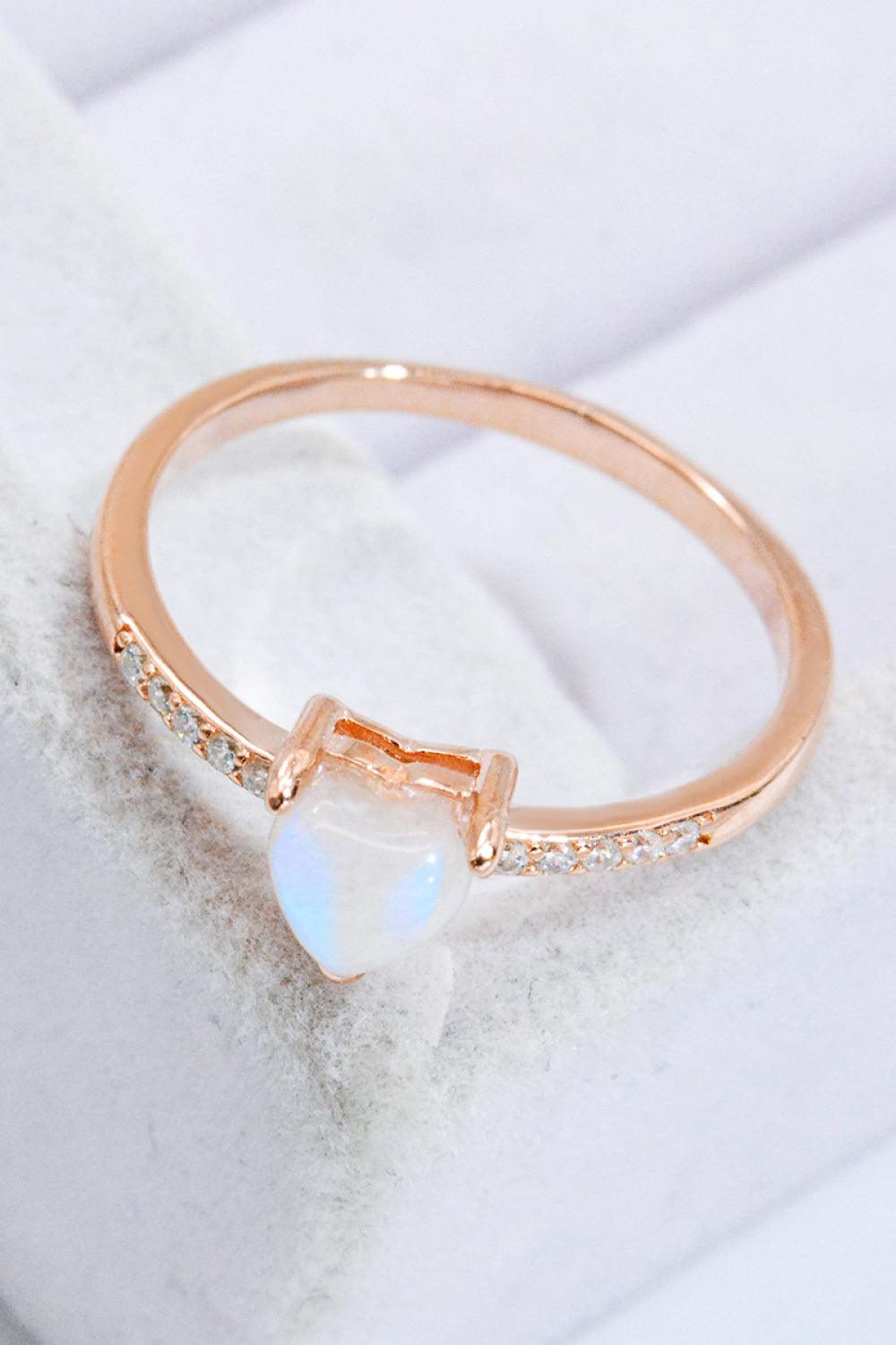 Natural Moonstone Heart 18K Rose Gold-Plated Ring Carauana Store