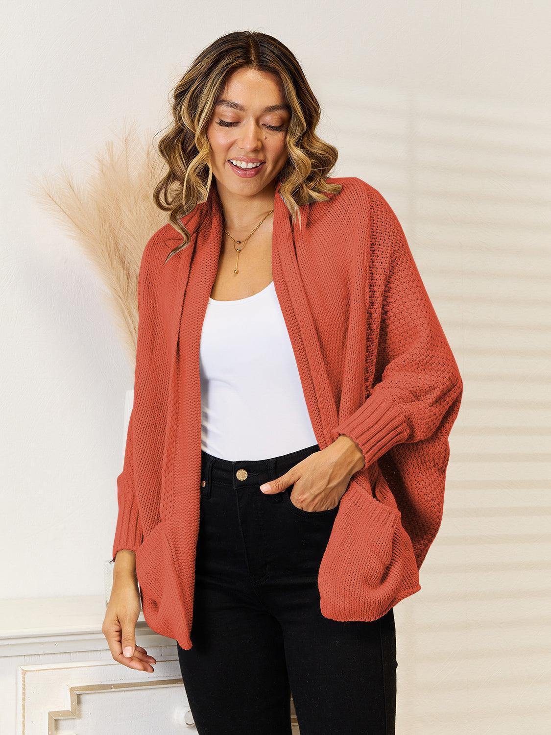 Angel Wings Open Front Cardigan with Pockets Carauana Store