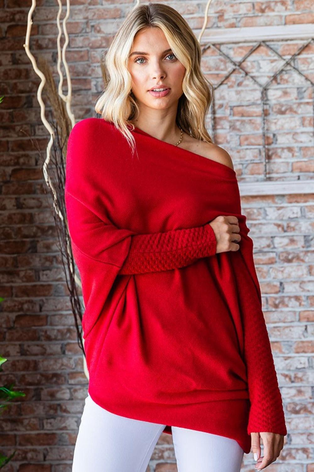 First Love Full Size Asymmetrical Hem Dolman Sleeve Sweater Carauana Store