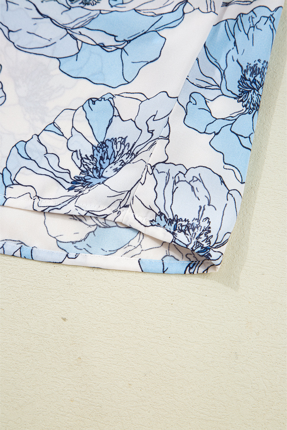 Sky Blue Floral Print Frilly Smocked Square Neck Long Sleeve Blouse