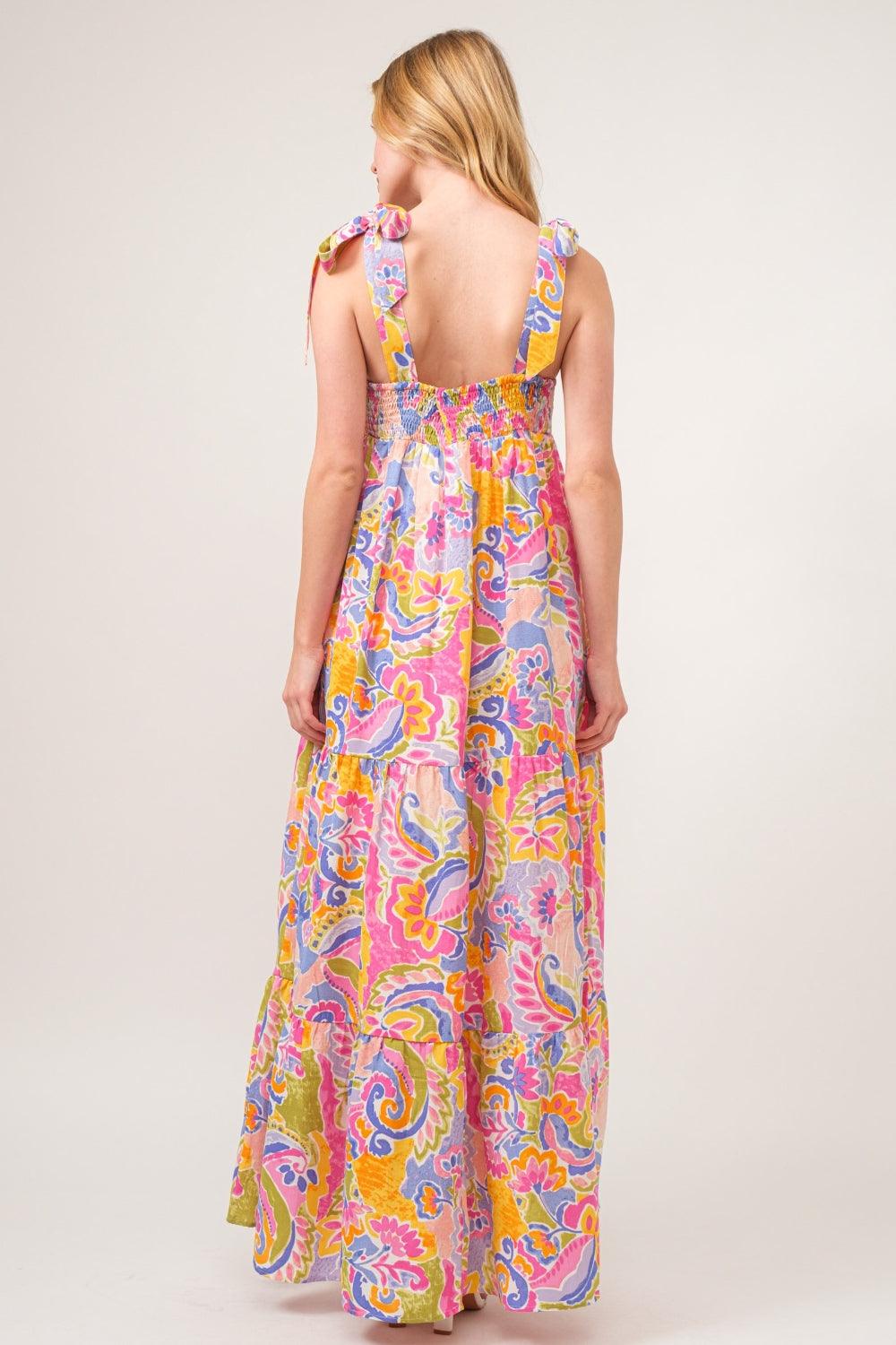And The Why Full Size Printed Tie Shoulder Tiered Maxi Dress Carauana Store