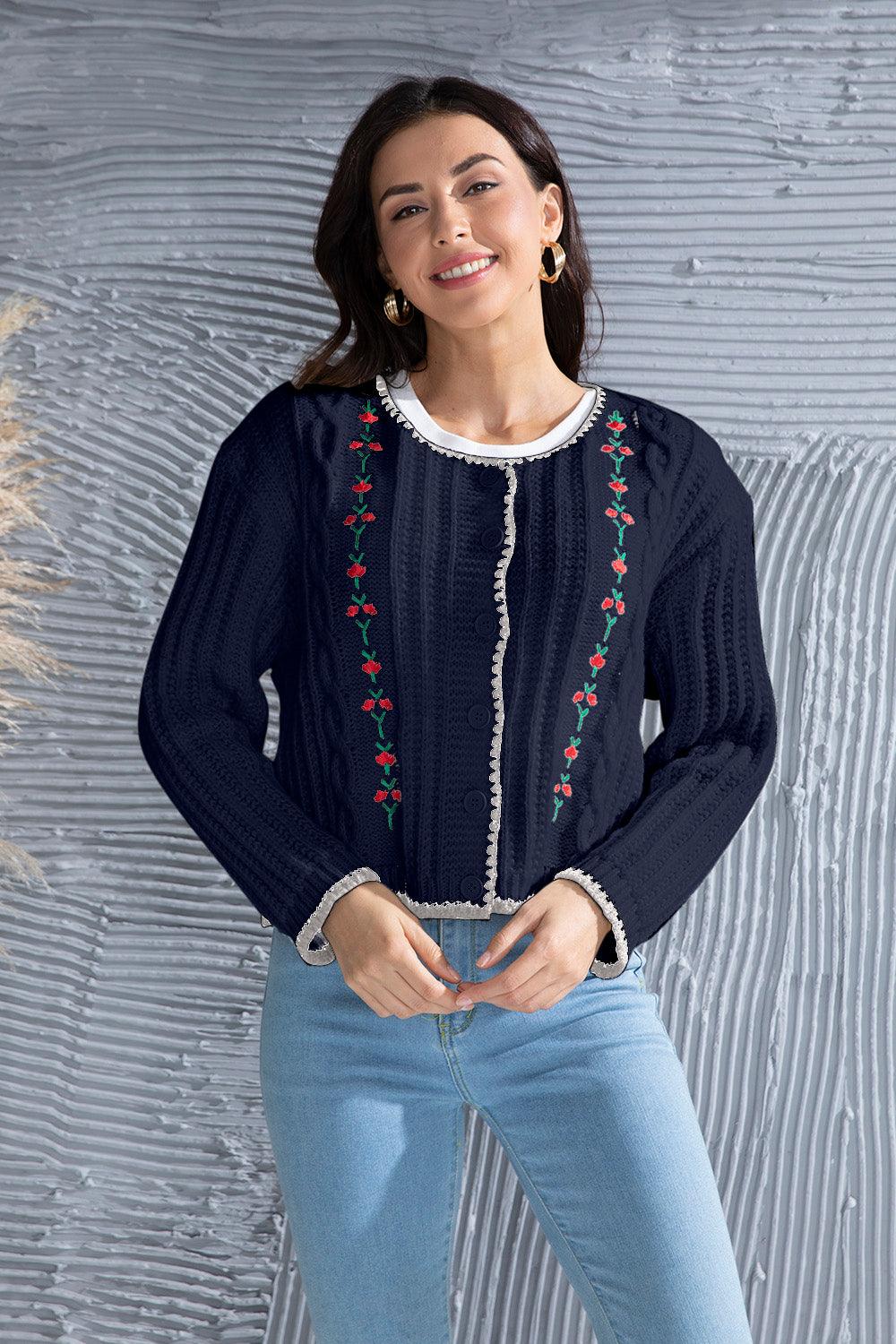 Graphic Cable-Knit Button Up Cardigan Carauana Store