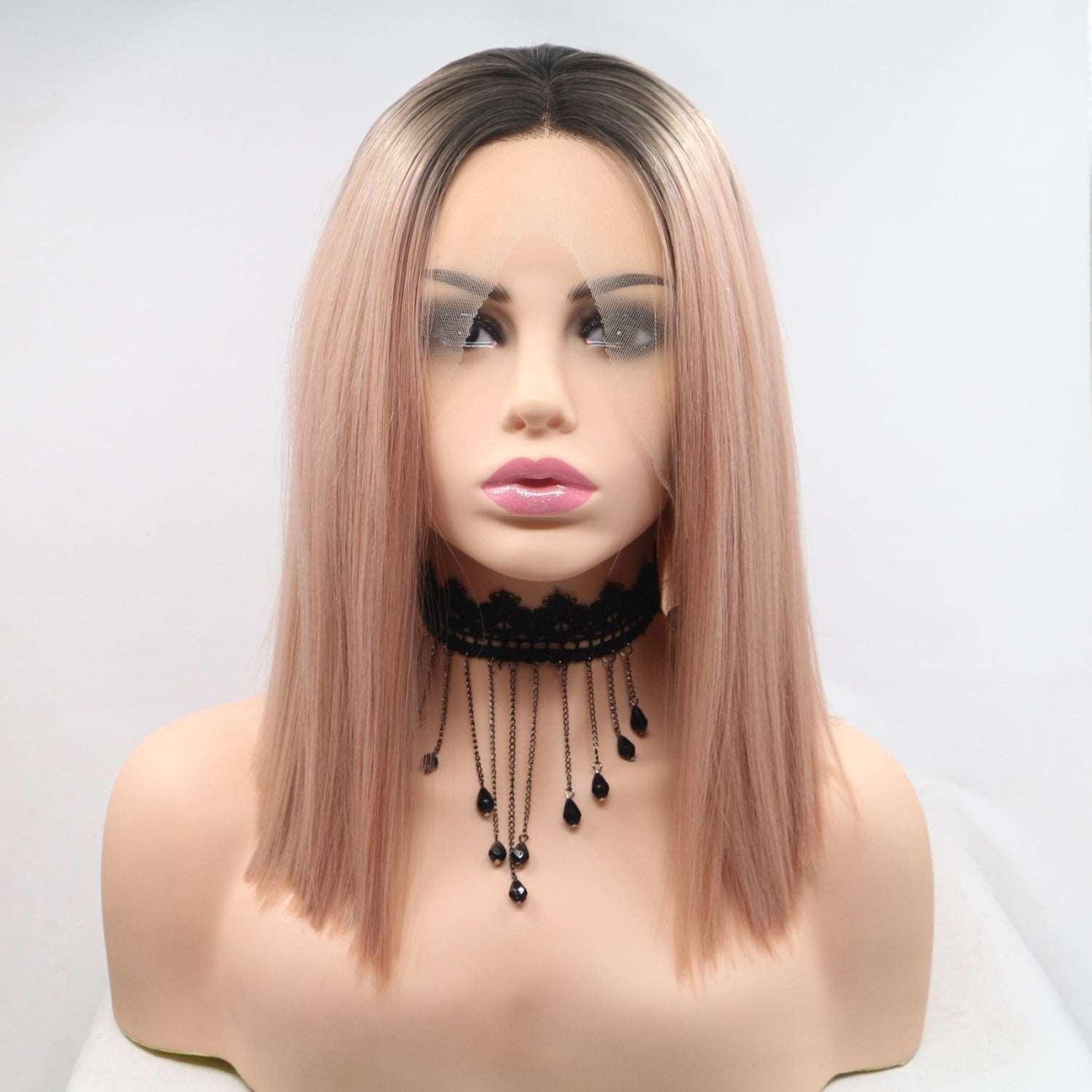13*3" Lace Front Wigs Synthetic Mid-length Straight 12" 130% Density Carauana Store