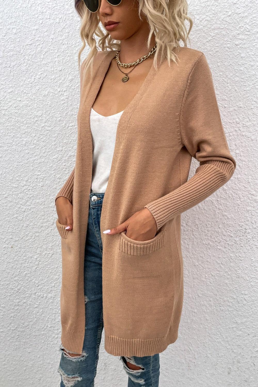 Open Front Long Sleeve Cardigan with Pockets Carauana Store