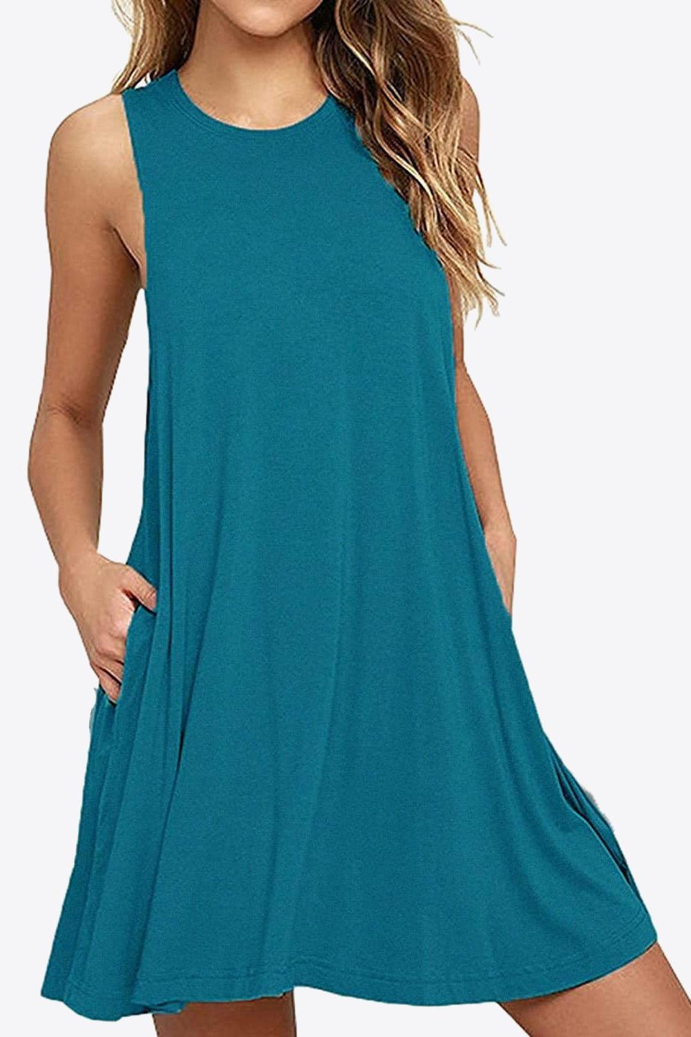Full Size Round Neck Sleeveless Dress with Pockets Carauana Store