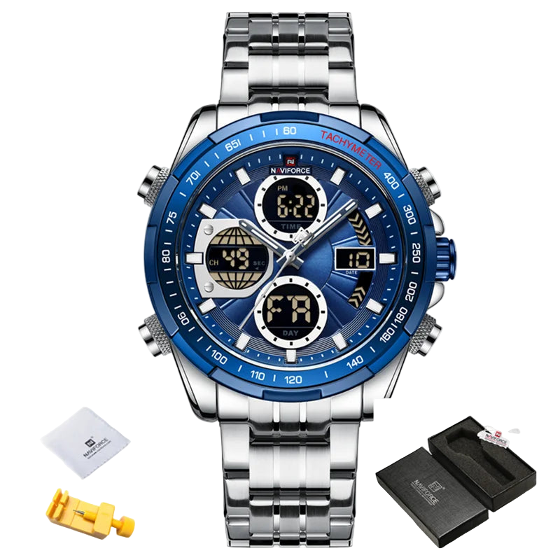 Naviforce watch with blue face and silver band