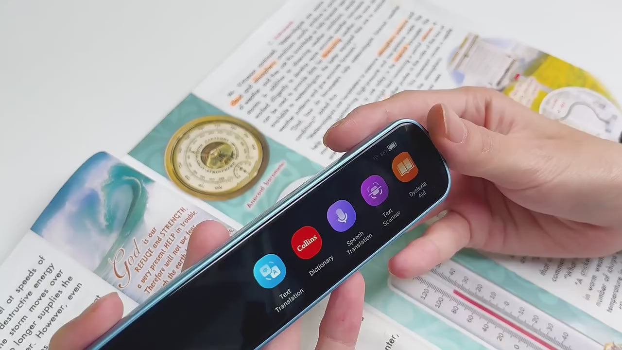 Hand_holding_a_NEWYES_Smart_Translator_Pen_blue_video_tutorials