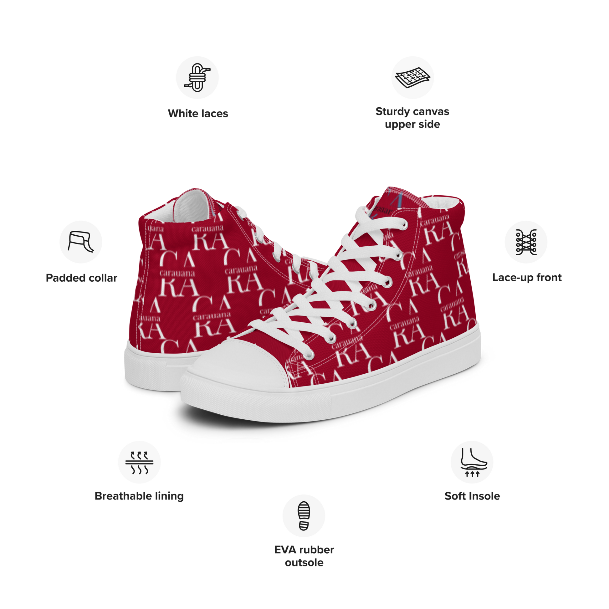 CARAUANA Hip Hop canvas shoes hot Red Branded Carauana Store
