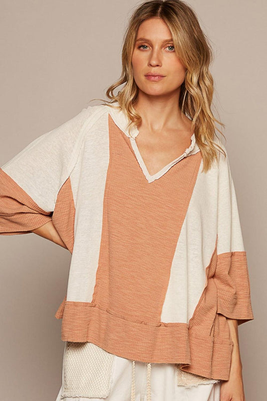 POL Notched Frayed Edge Contrast Top Carauana Store