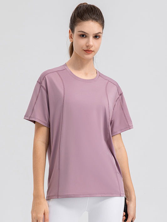 Round Neck Short Sleeve Active Top Carauana Store