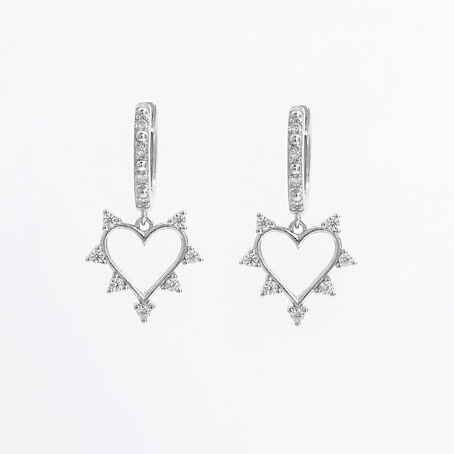 925 Sterling Silver Inlaid Zircon Heart Dangle Earrings