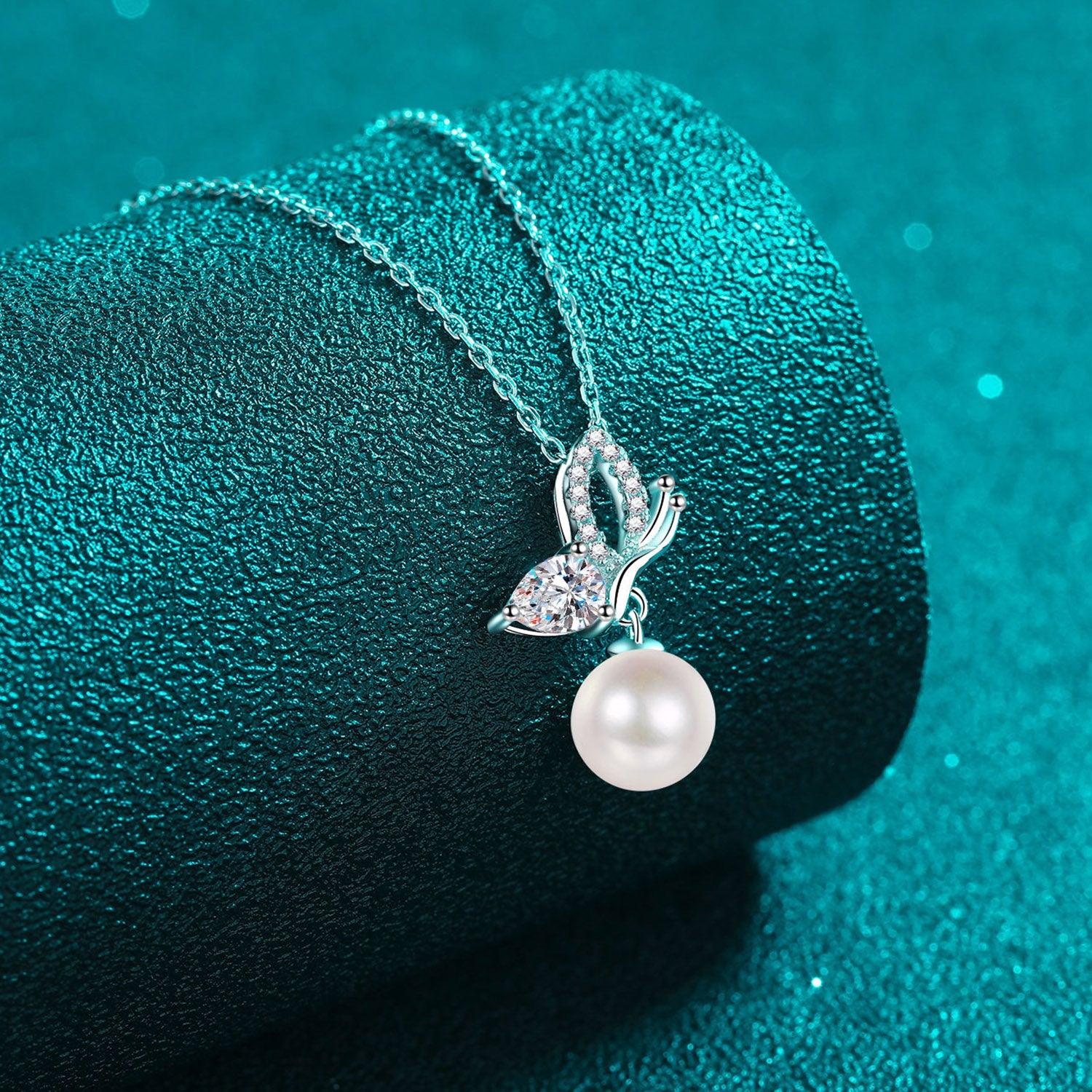 Natural Pearl Pendant Moissanite 925 Sterling Silver Necklace