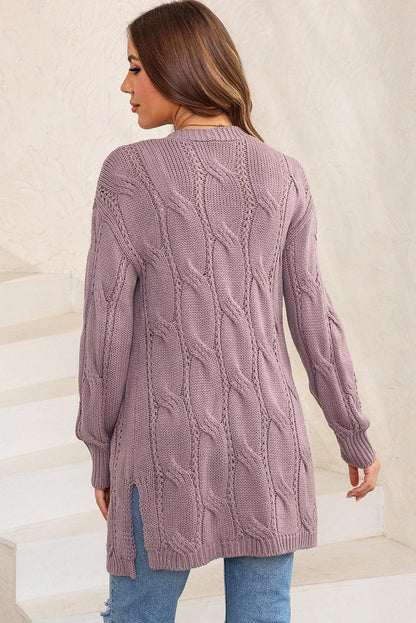 Cable-Knit Dropped Shoulder Slit Cardigan