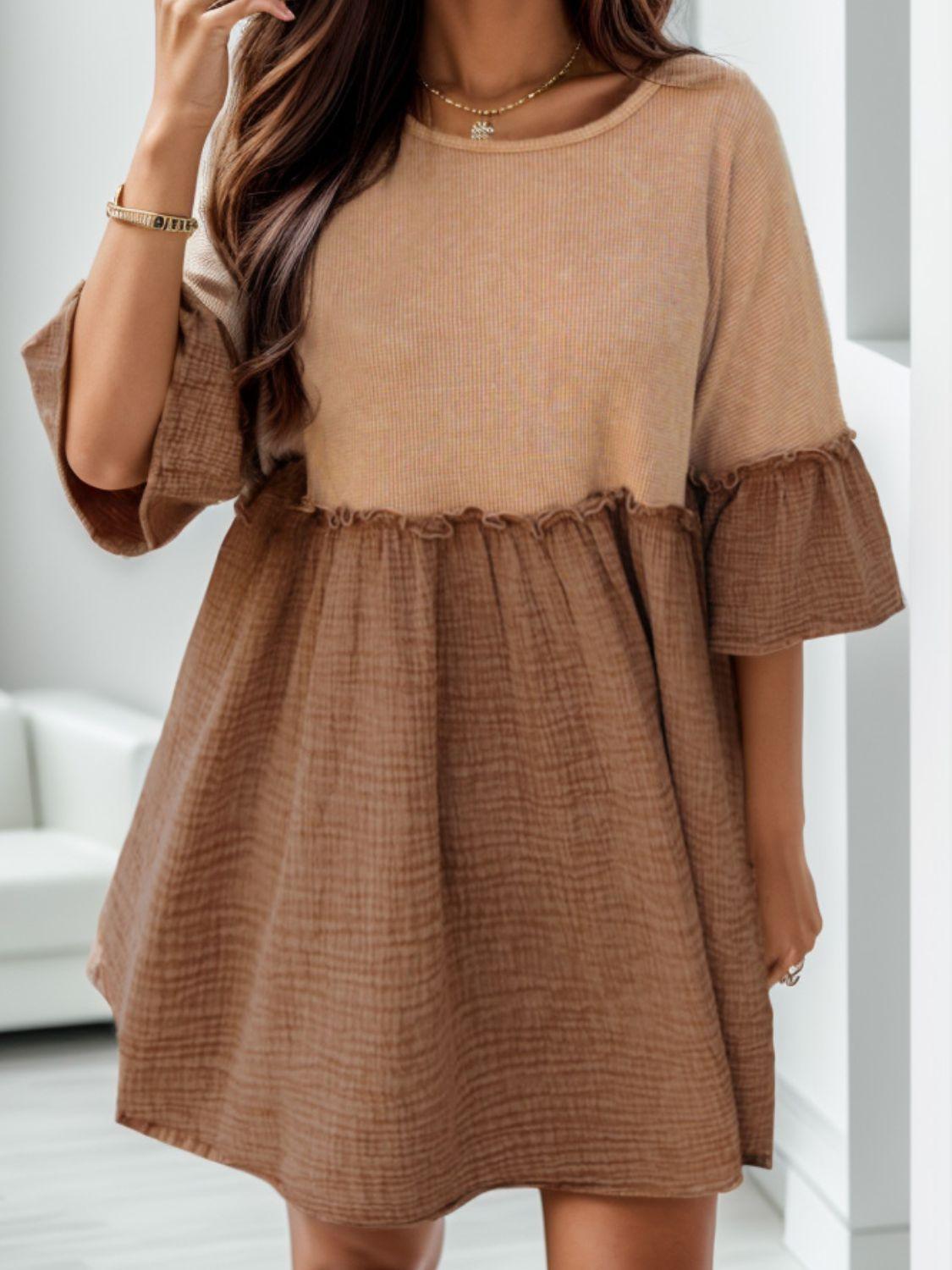 Frill Round Neck Half Sleeve Dress