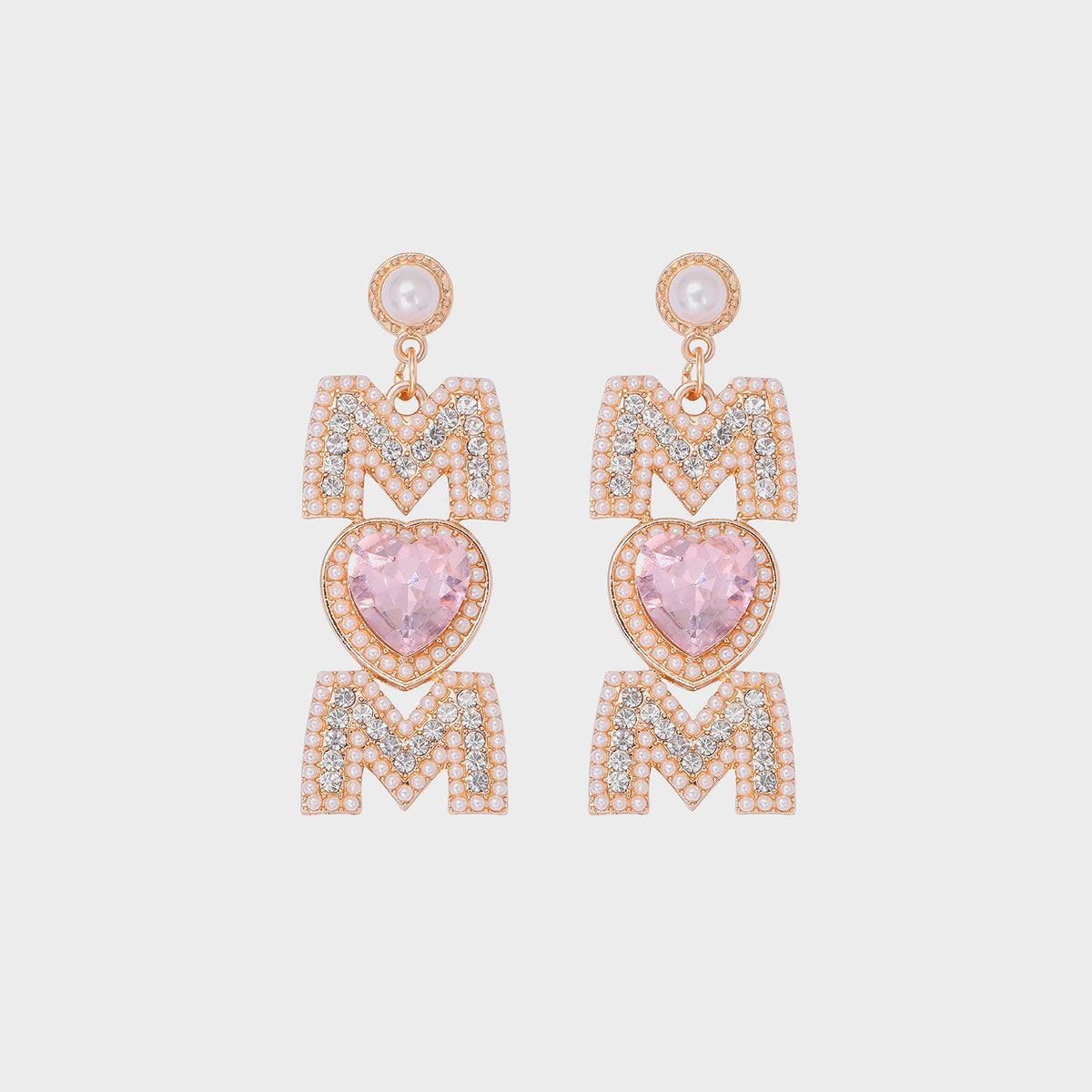 MOM Pearl Rhinestone Alloy Earrings