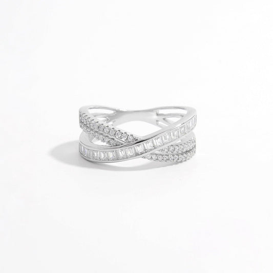 X Shape Inlaid Zircon 925 Sterling Silver Ring Carauana Store