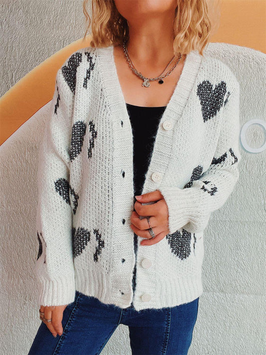 Heart Button Up Long Sleeve Cardigan Carauana Store