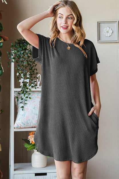 Heimish Full Size Ribbed Round Neck Short Sleeve Tee Dress